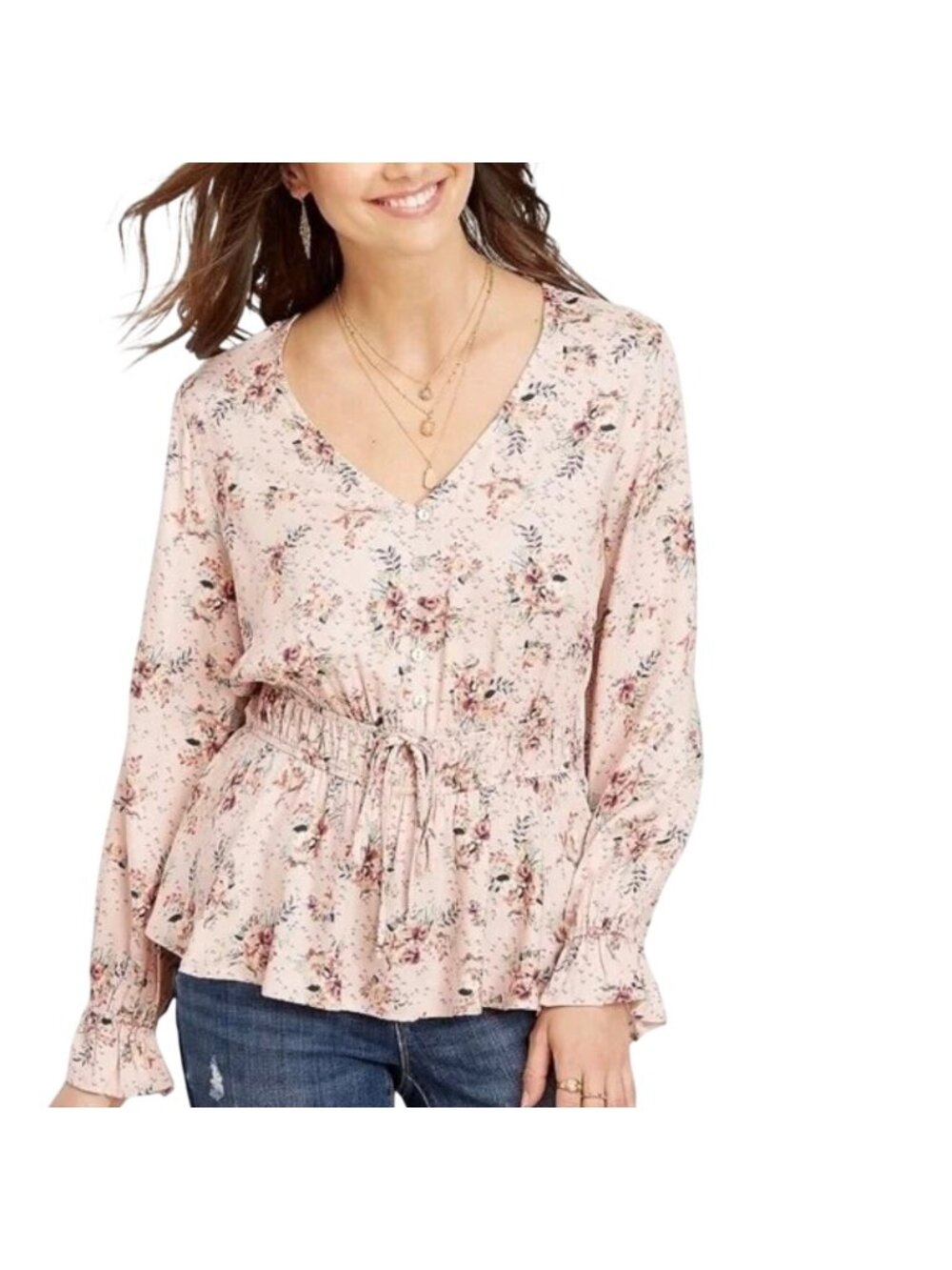 Maurices Womens Floral Button Detais Pullover Blouse With Elastic Waist Size 2X